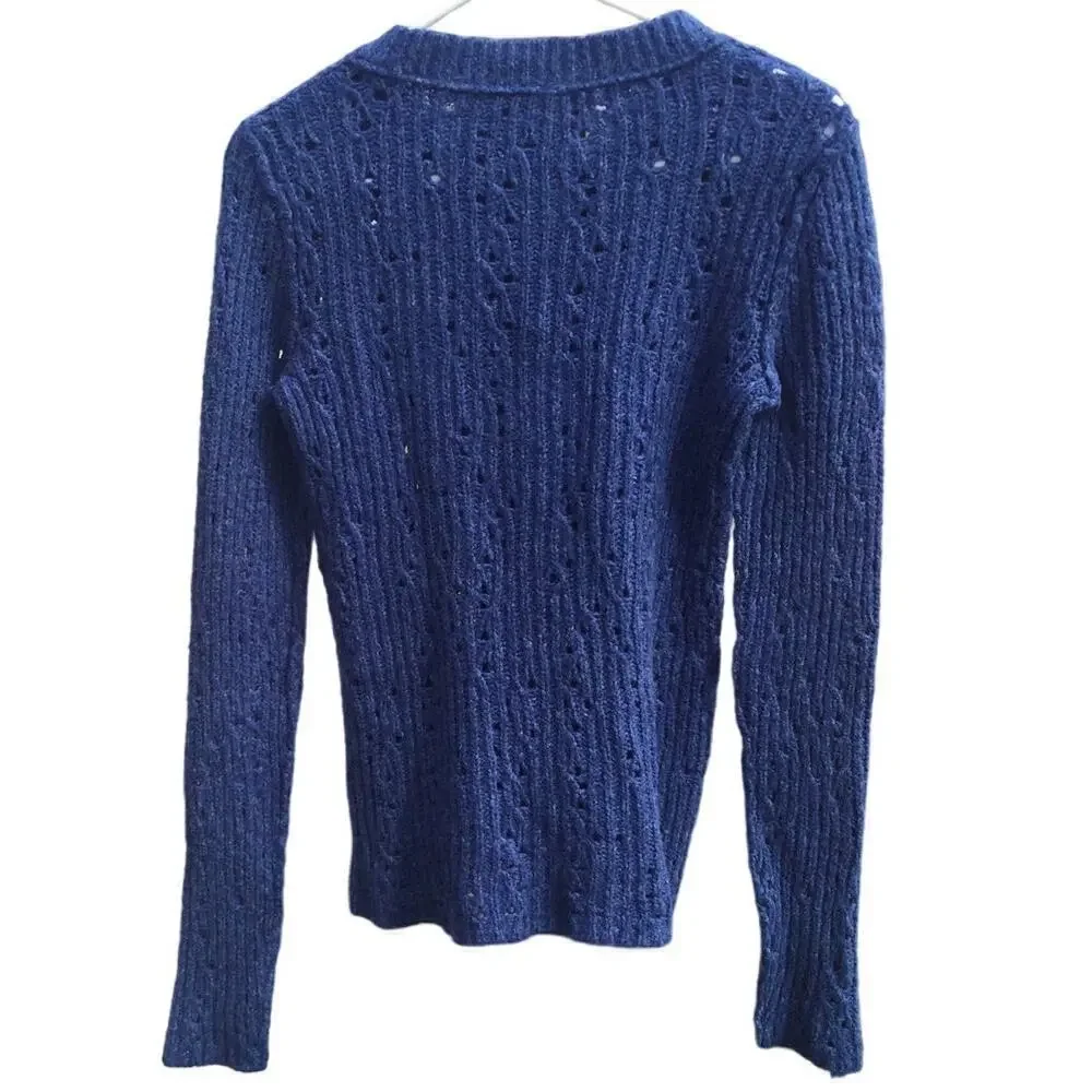 Free‎ people cable knit sweater Size Small blue boho beachy coastal grunge wool